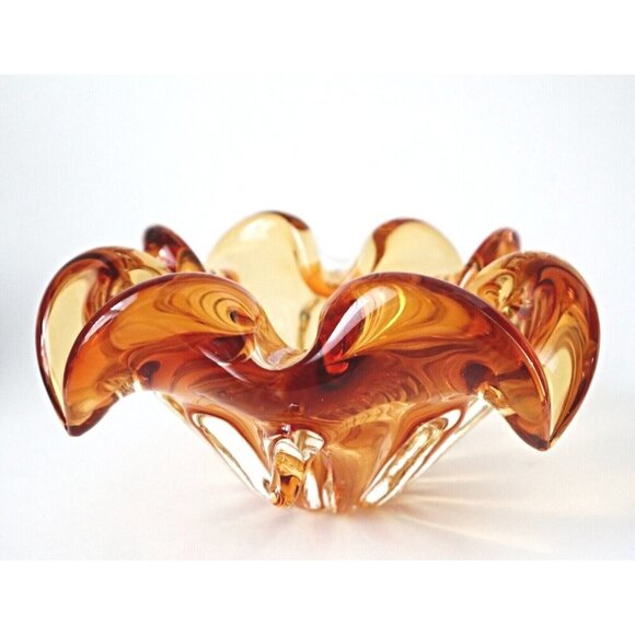 Vintage Chalet Glass Amber Ashtray Chunky Mid Century Modern Contemporary Canada - Picture 2 of 6